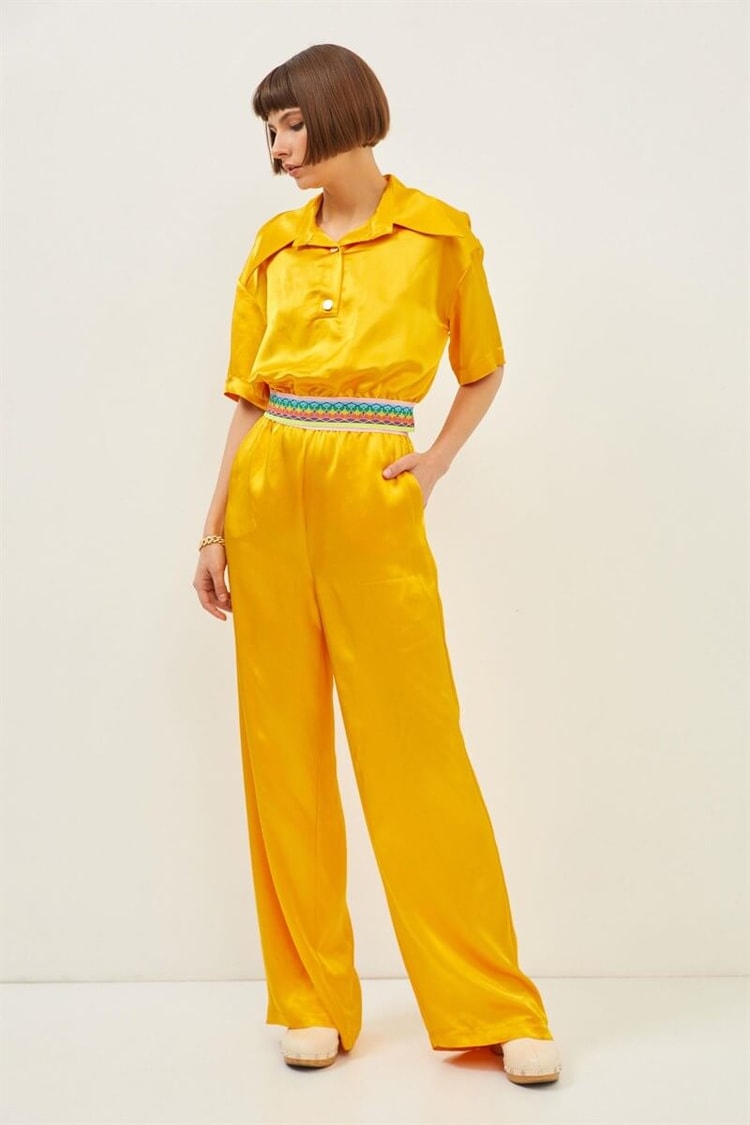Hardal Beli Lastik Detaylı Bluz Palazzo Pantolon TakımST060S30762002