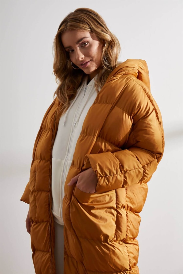 Hardal Kapüşonlu Uzun Puffer MontST050W6411401