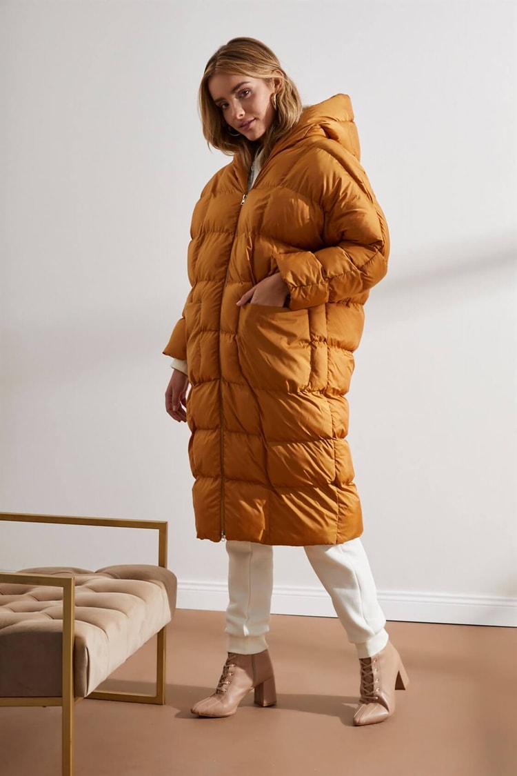 Hardal Kapüşonlu Uzun Puffer MontST050W6411401