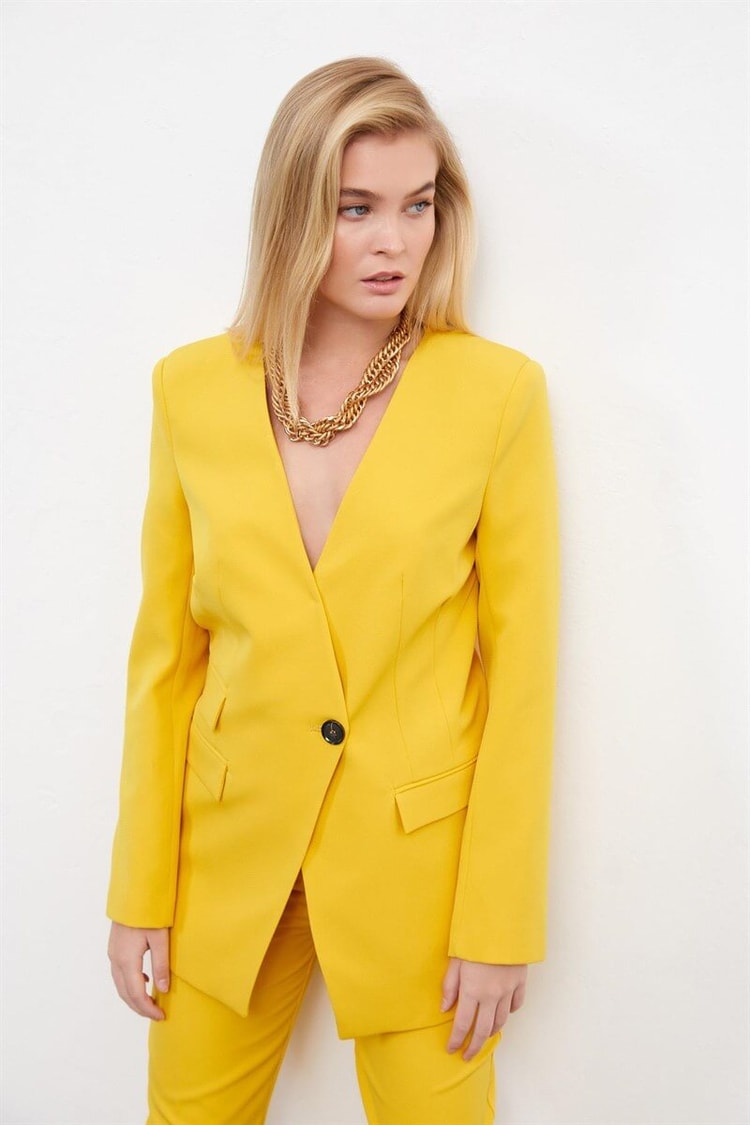 Hardal Kruvaze Yaka Tek Düğme Blazer CeketST060S90280001