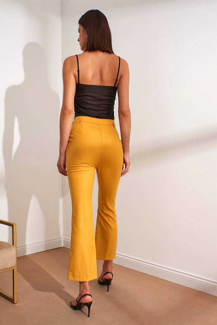 Hardal Normal Bel Düğmeli Kaşe PantolonST040W201141