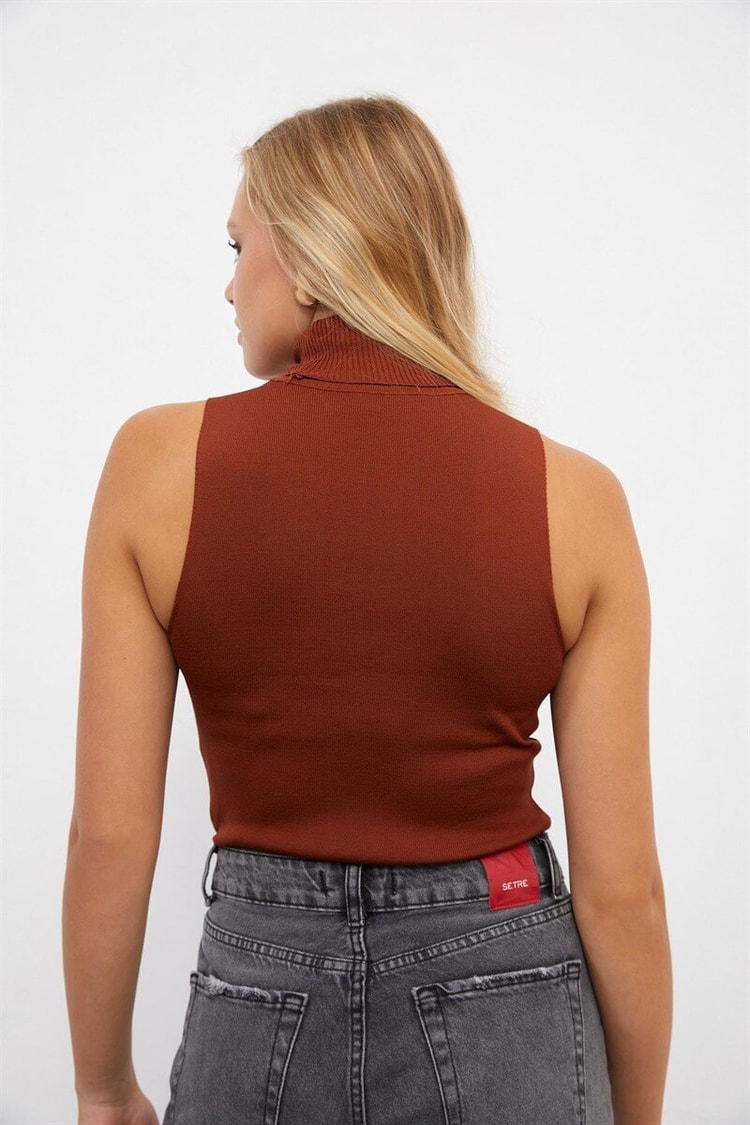 Kahve Balıkçı Yaka Kolsuz TrikoST060W94170001