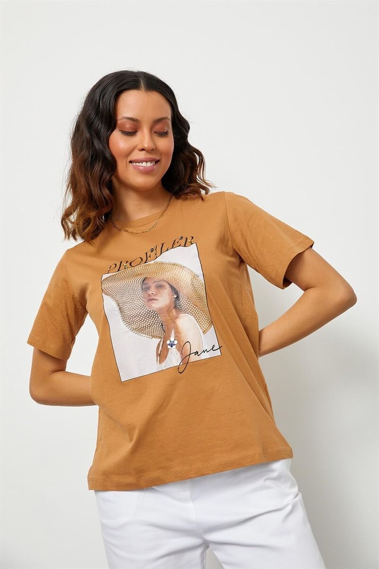 Kahve Baskılı Kısa Kol T-ShirtST060S71190016
