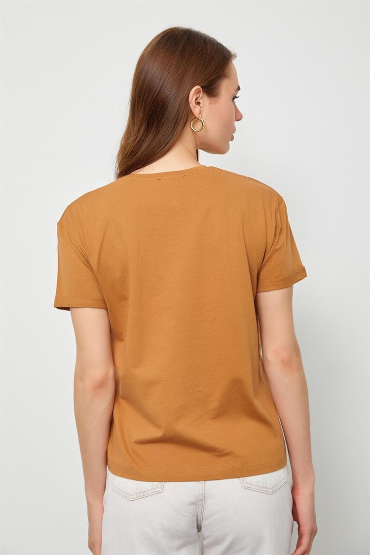 Kahve Baskılı Pamuk T-ShirtST060S71190019