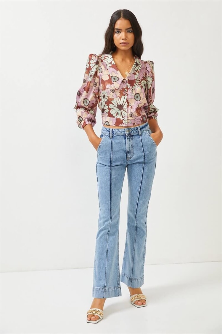 Kahve Beli Lastikli Floral Desen GömlekST060S55179001