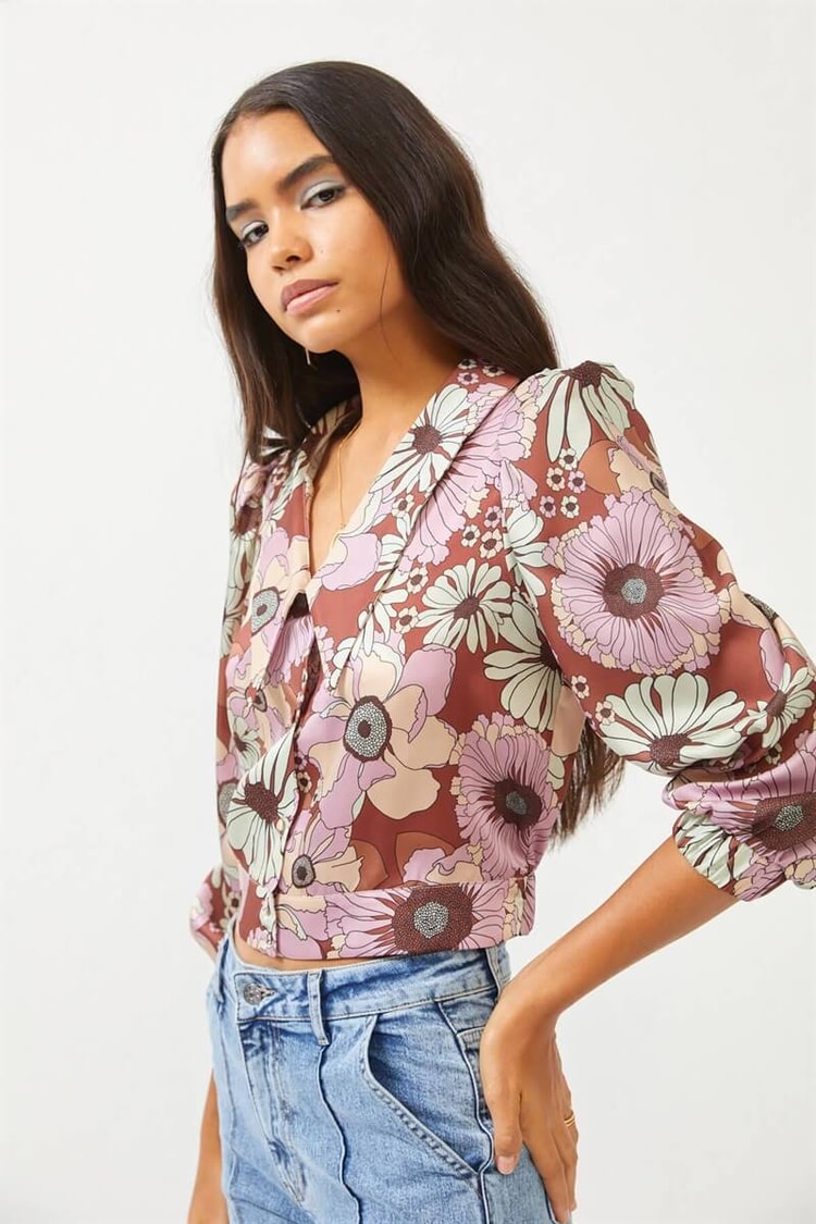 Kahve Beli Lastikli Floral Desen GömlekST060S55179001