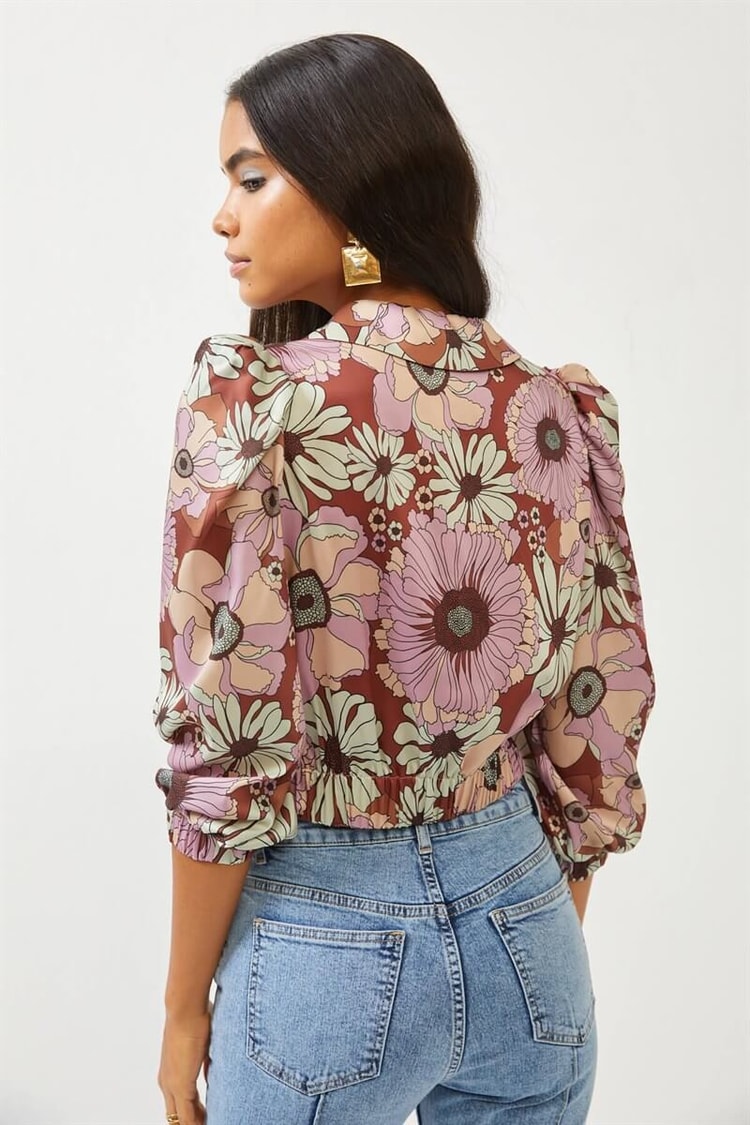 Kahve Beli Lastikli Floral Desen GömlekST060S55179001