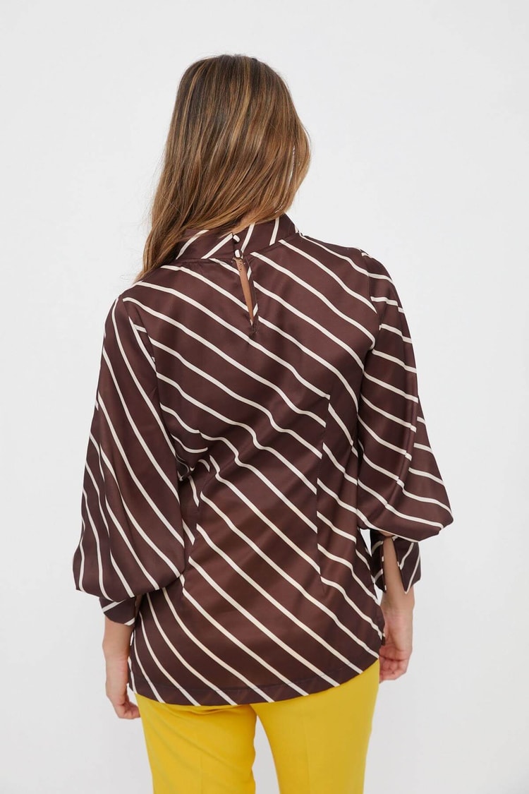 Kahve-Beyaz Çizgili Balon Kol BluzST060W65133001