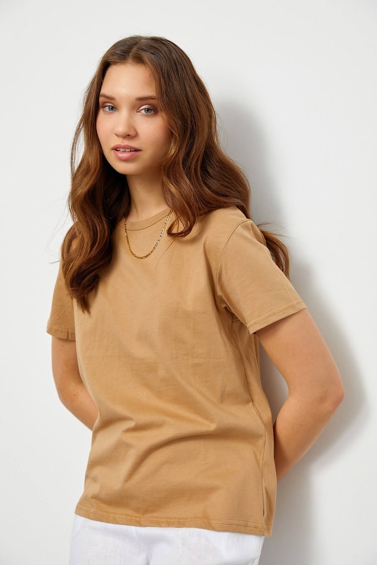 Kahve Bisiklet Yaka Kısa Kol Basic T-ShirtST060S71160001