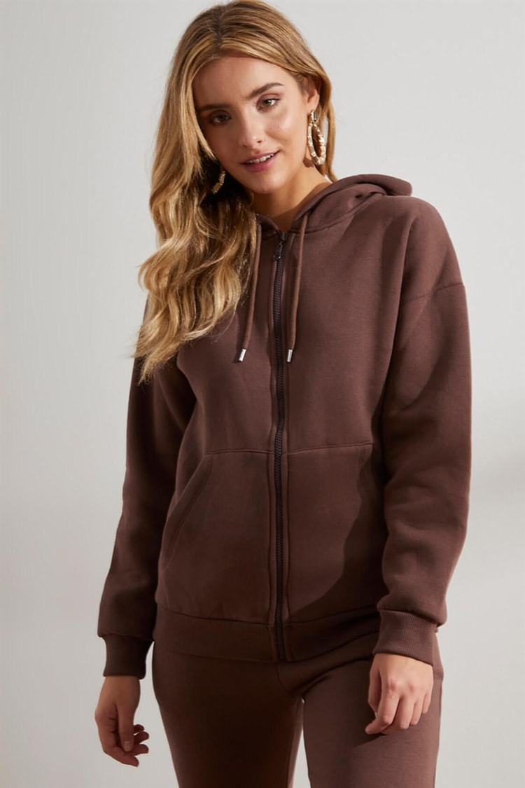 Kahve Fermuarlı Sweatshirt Jogger TakımST050W6006101
