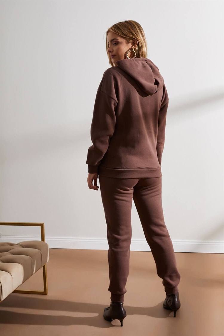 Kahve Fermuarlı Sweatshirt Jogger TakımST050W6006101