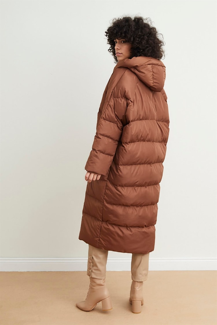 Kahve Kapüşonlu Uzun Puffer MontST050W6411401