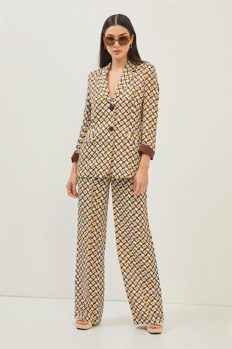 Kahve Minimal Desenli Çift Düğmeli Blazer CeketST070S90431001