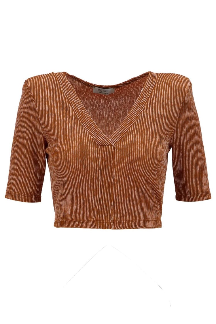 Kahve V Yaka Vatkalı Crop TopST050S3052201