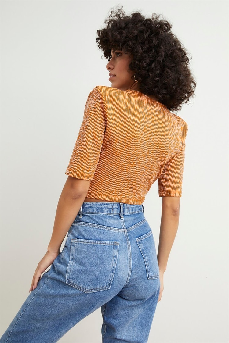 Kahve V Yaka Vatkalı Crop TopST050S3052201