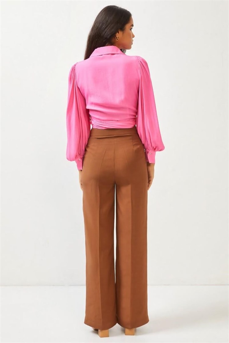 Kahve Yüksek Bel Bol Paça Kumaş PantolonST060S20592001