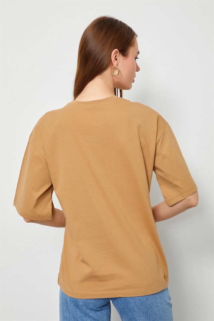 Kahverengi Baskılı Kısa Kol T-ShirtST060S71190022