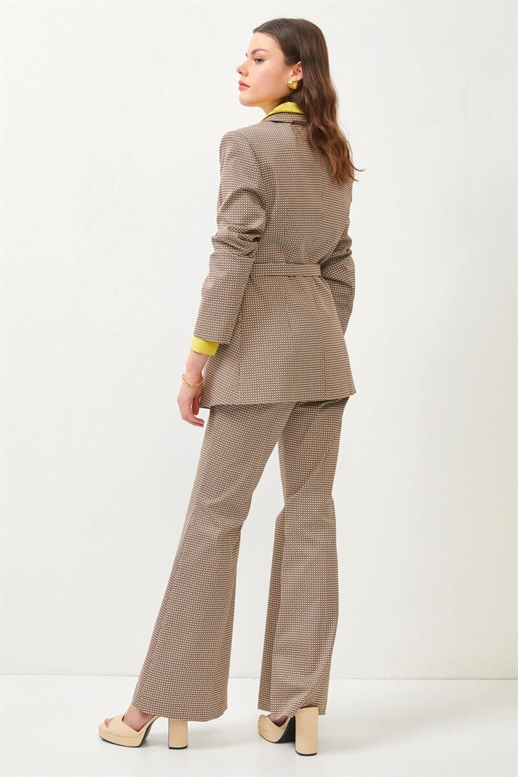 Kahverengi Kemerrli Blazer Ceket Flare Pantolon TakımST060S90307002
