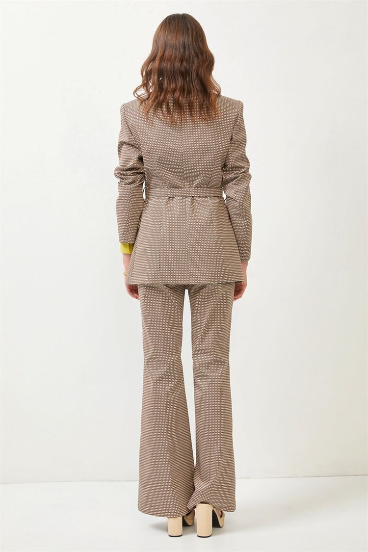 Kahverengi Kemerrli Blazer Ceket Flare Pantolon TakımST060S90307002