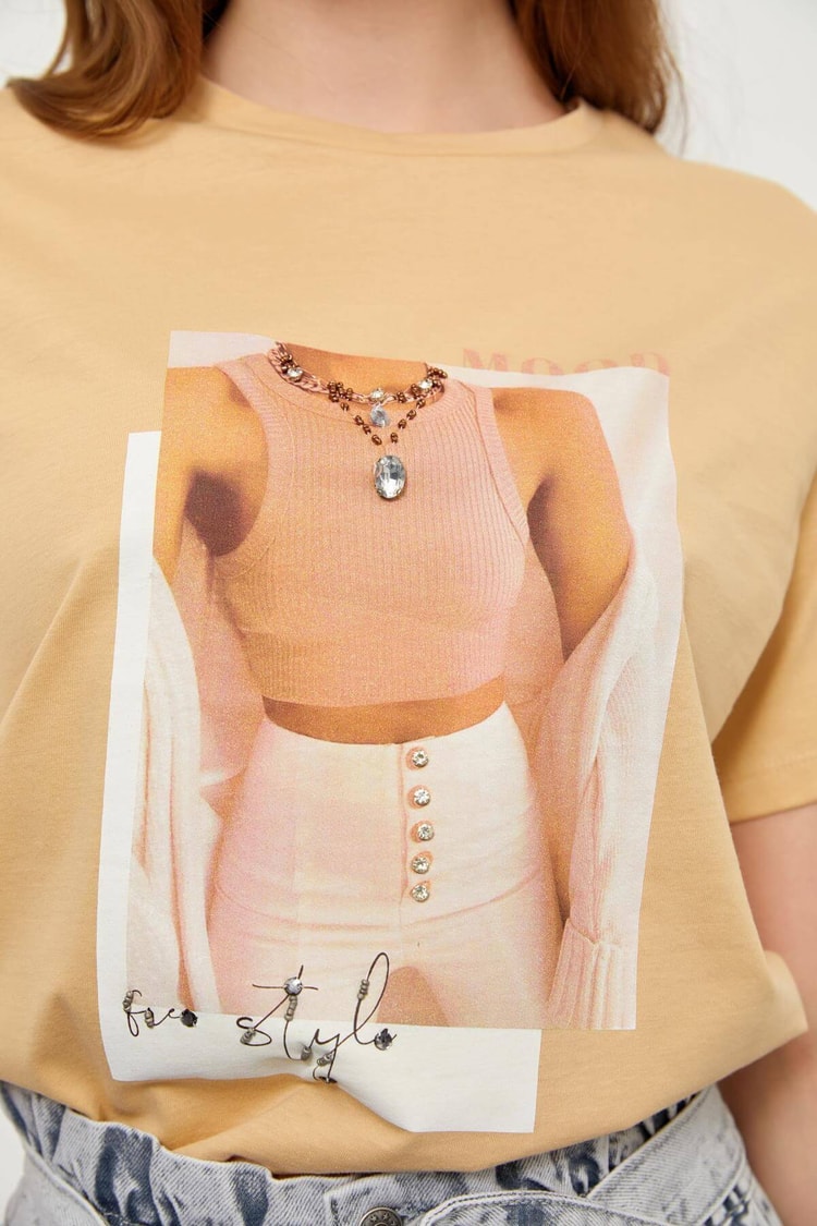 Kahverengi Kısa Kol Baskılı T-ShirtST060S71223001