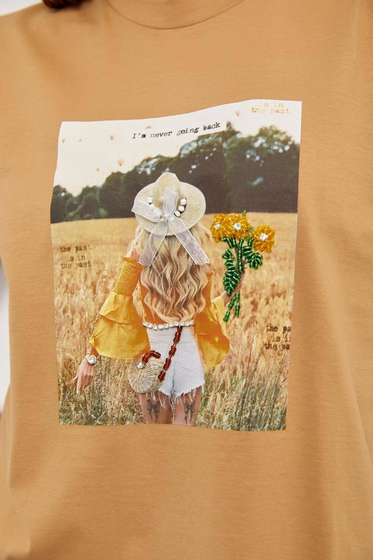 Kahverengi Kısa Kol Baskılı T-ShirtST060S71223004