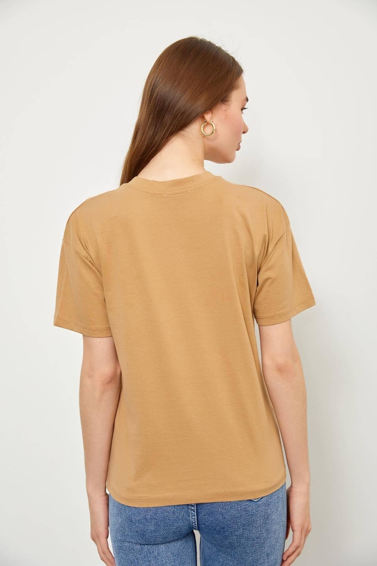Kahverengi Kısa Kol Baskılı T-ShirtST060S71223004