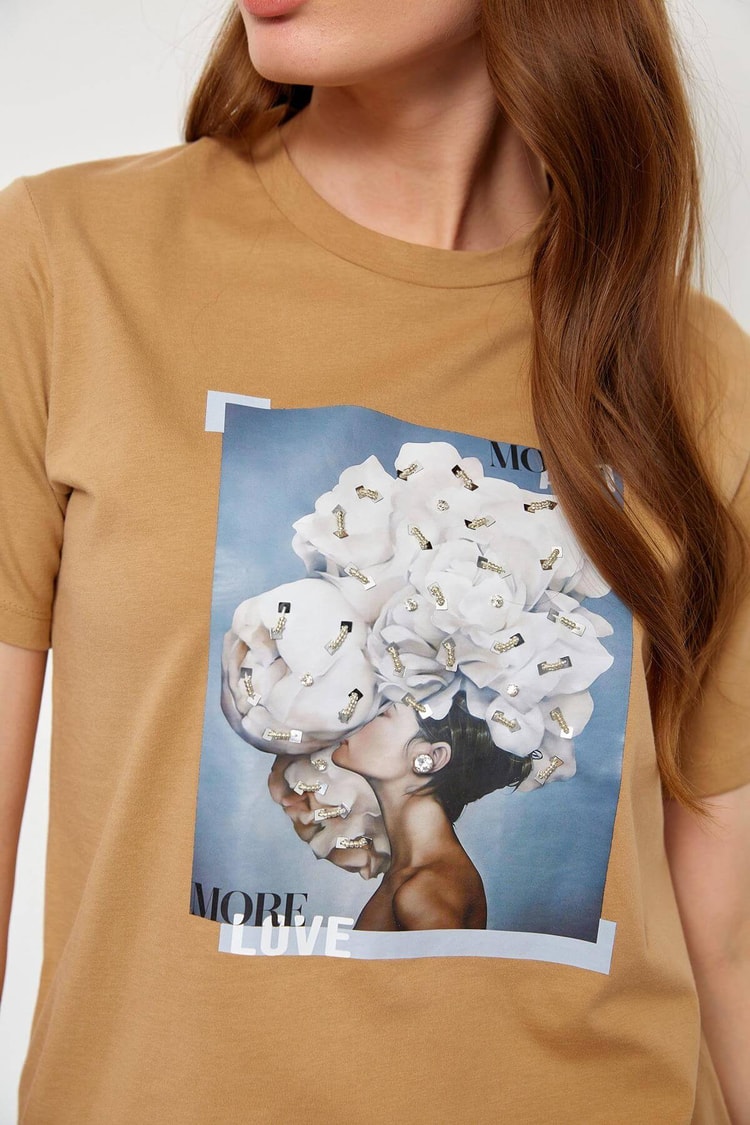 Kahverengi Kısa Kol Baskılı T-ShirtST060S71228003