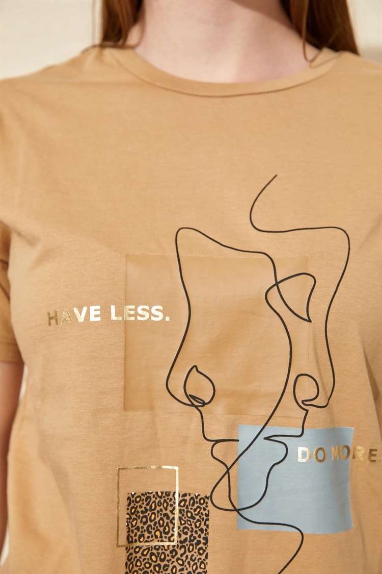 Kahverengi Kısa Kol Baskılı T-ShirtST060S71228001