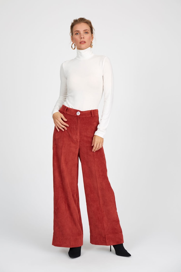 Kiremit Normal Bel Geniş Paça PantolonST050W2023601