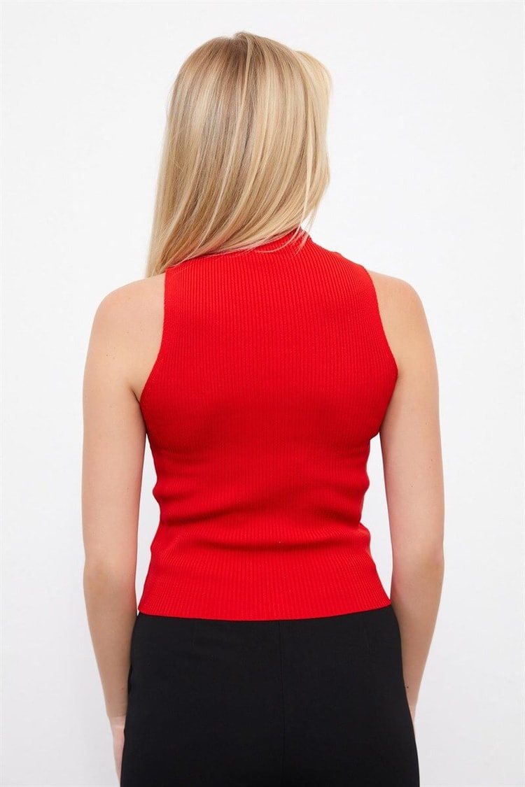Kırmızı Balıkçı Yaka Kolsuz TrikoST060W94135002