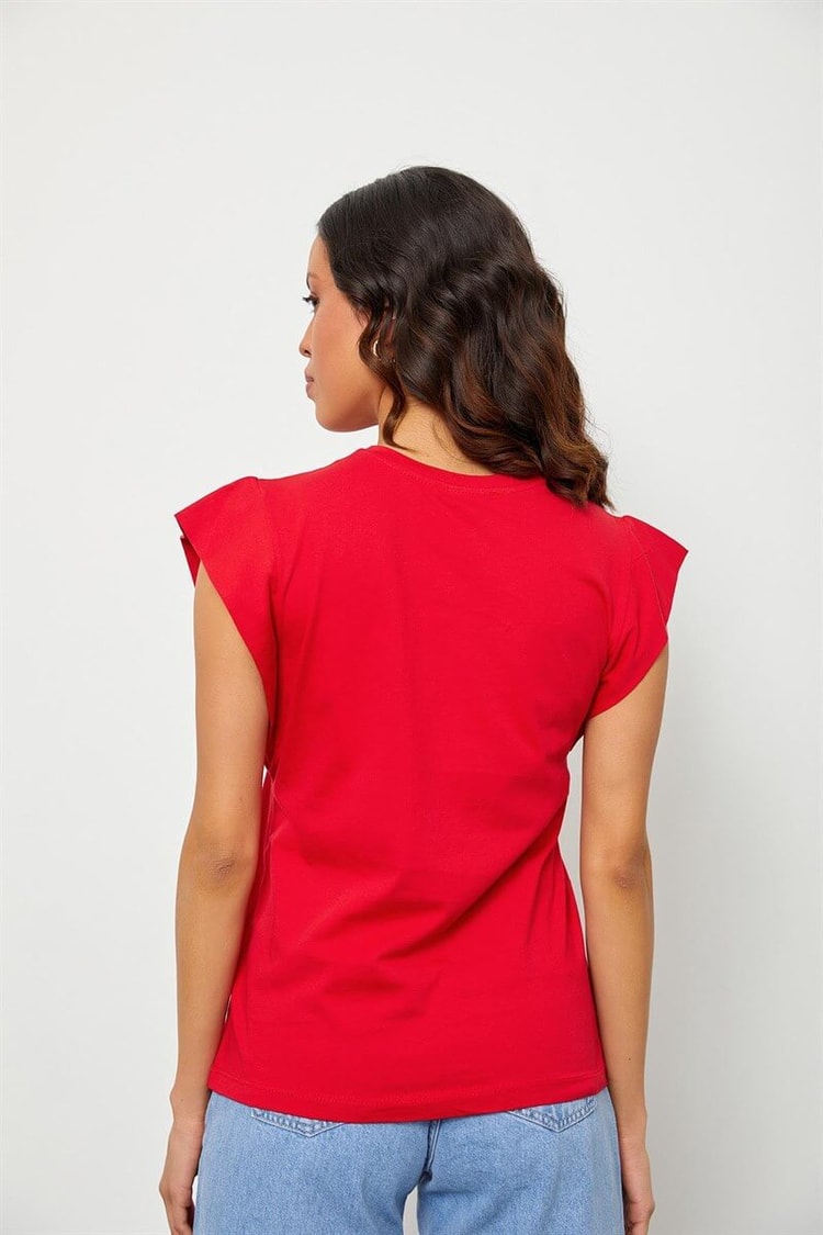 Kırmızı Baskılı Bisiklet Yaka T-ShirtST060S71160005