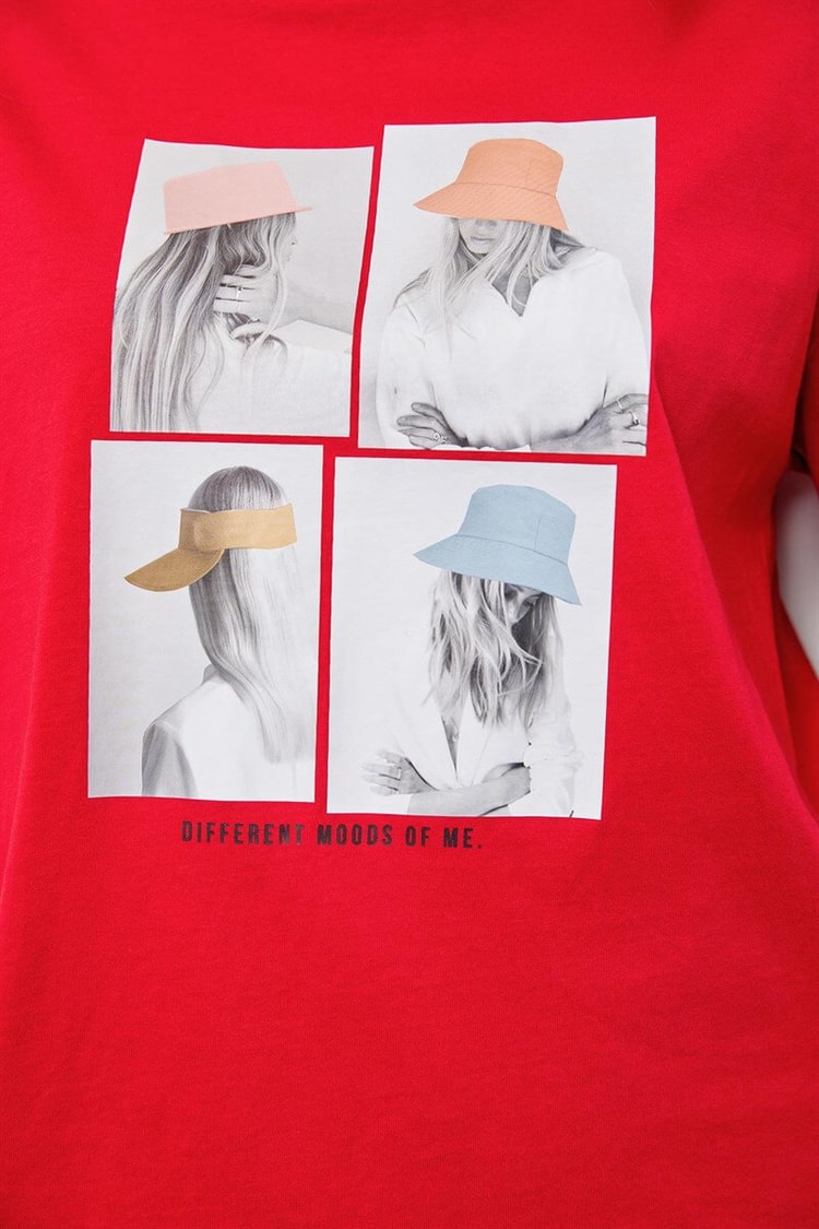 Kırmızı Baskılı Kısa Kol T-ShirtST060S71183002