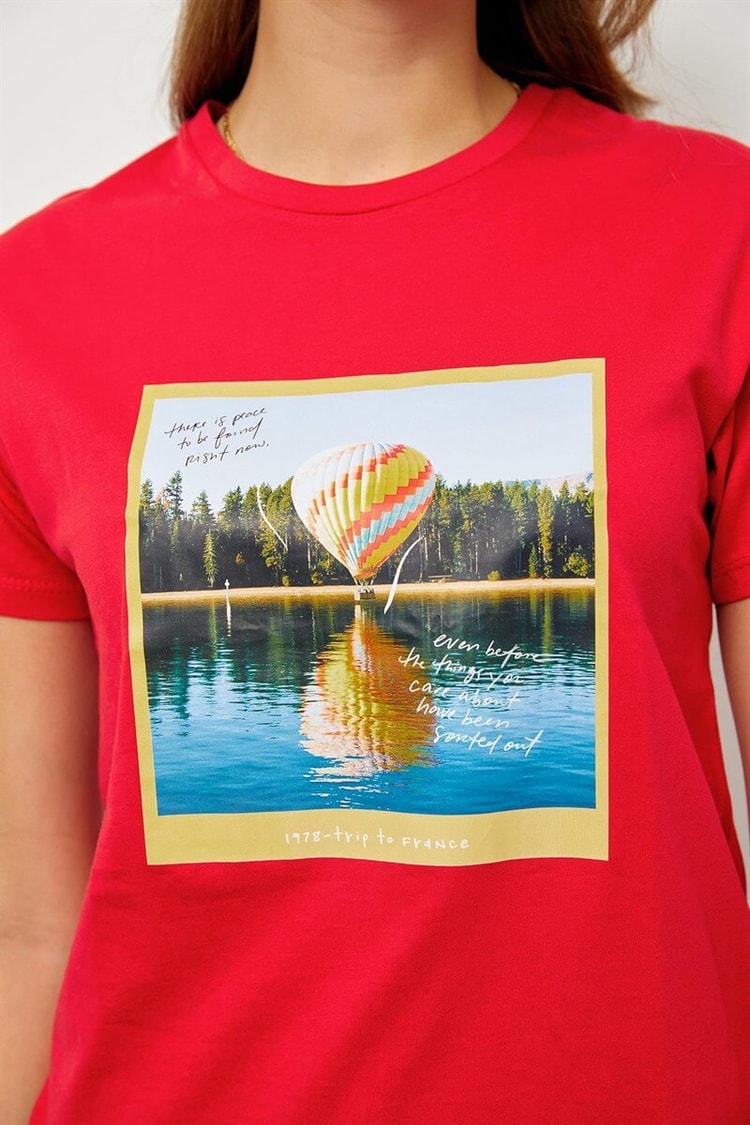 Kırmızı Baskılı Kısa Kol T-ShirtST060S71190004