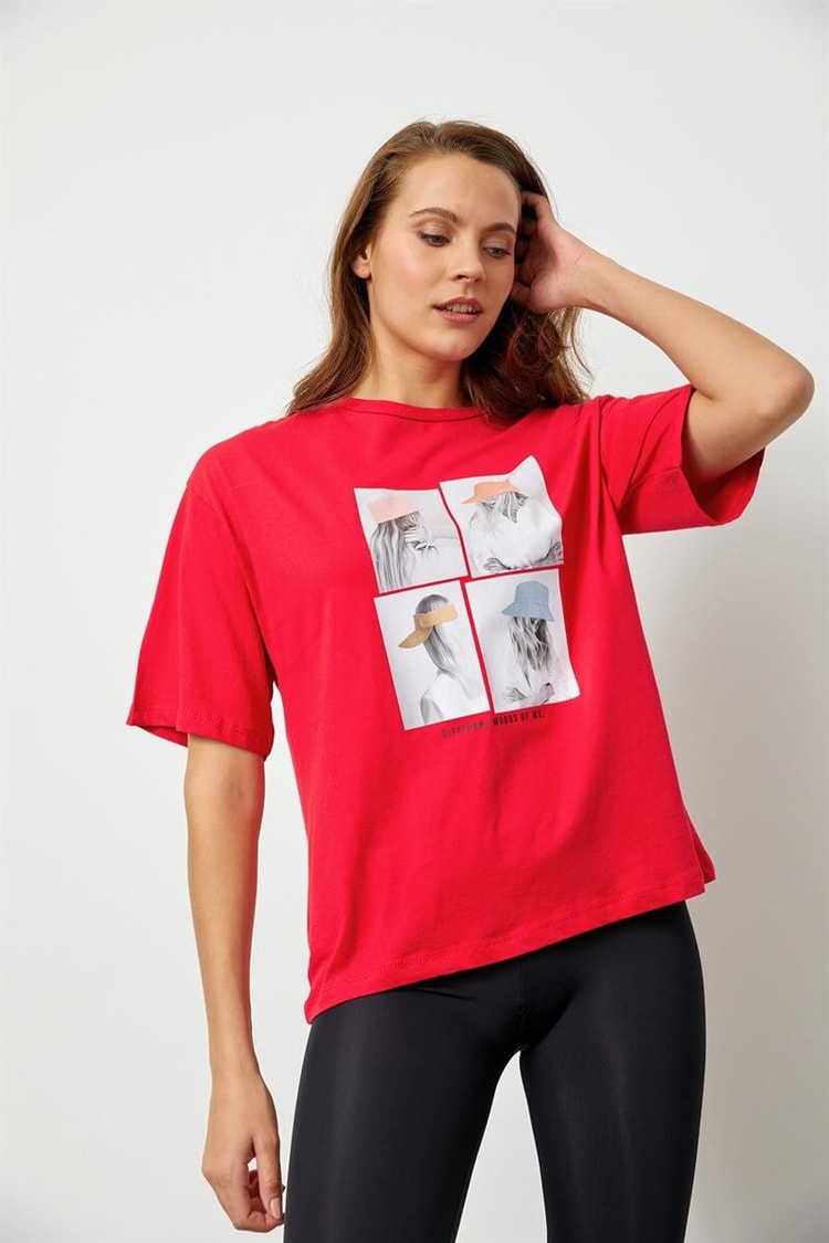 Kırmızı Baskılı Kısa Kol T-ShirtST060S71183002