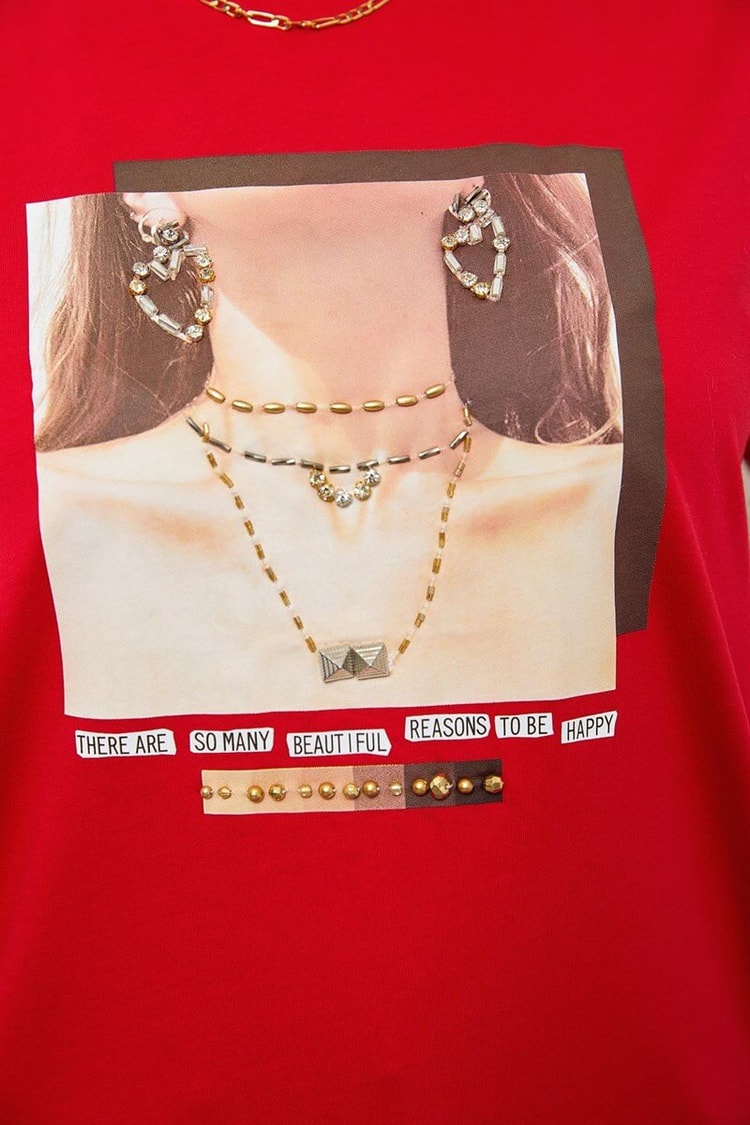 Kırmızı Baskılı Kısa Kol T-ShirtST060S71190015