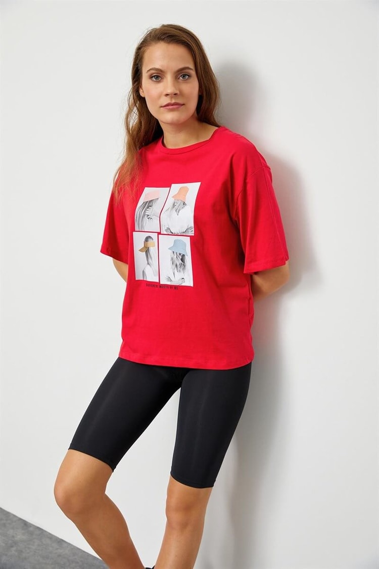 Kırmızı Baskılı Kısa Kol T-ShirtST060S71183002