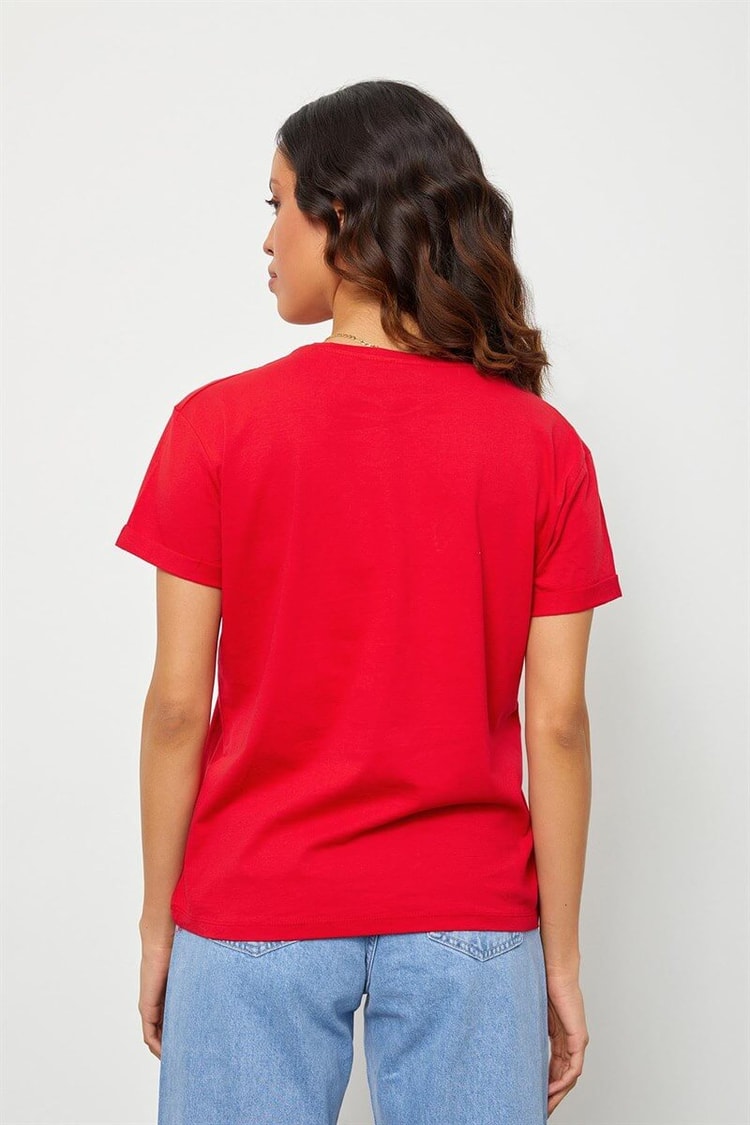 Kırmızı Baskılı Kısa Kol T-ShirtST060S71190015
