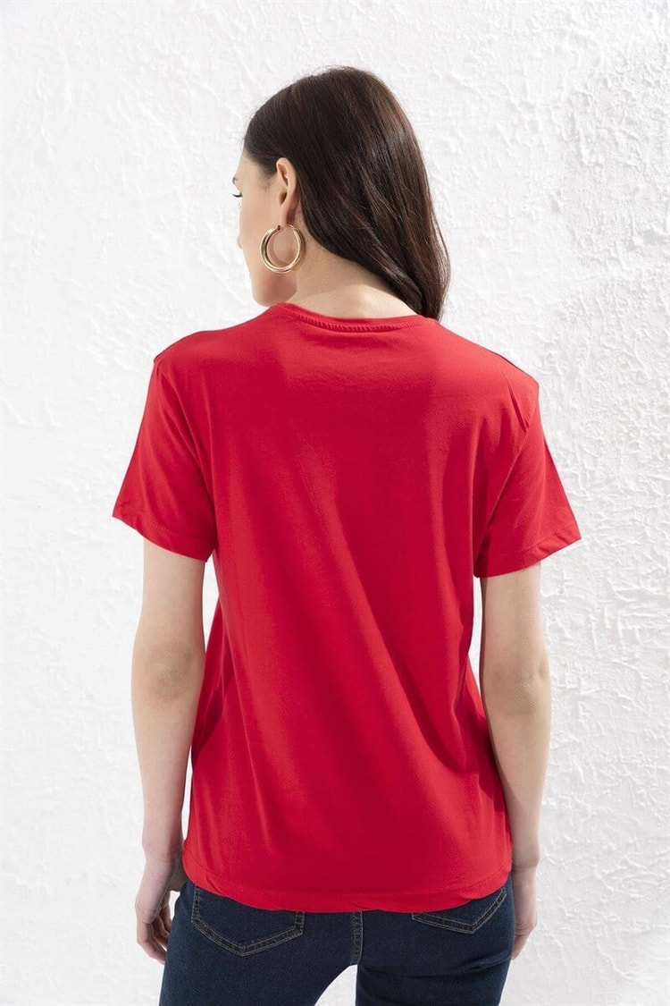 Kırmızı Baskılı Pamuk T-ShirtST050S7114801