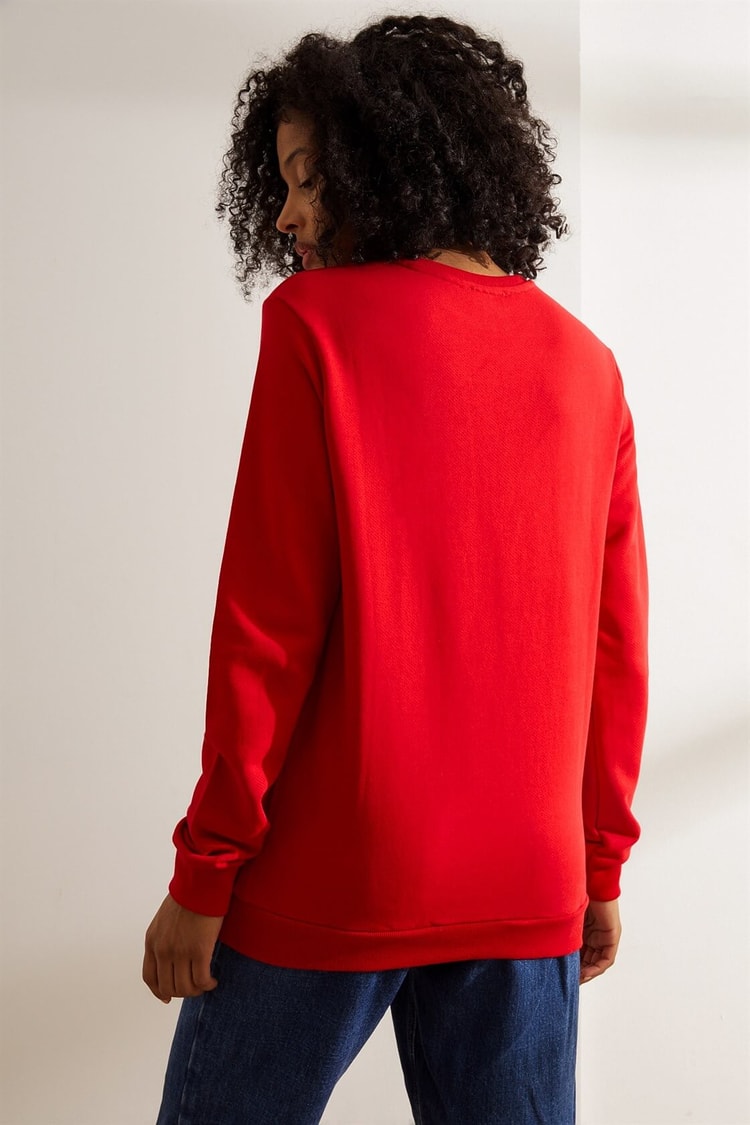 Kırmızı Baskılı Ve Nakışlı SweatshirtST060W7205104