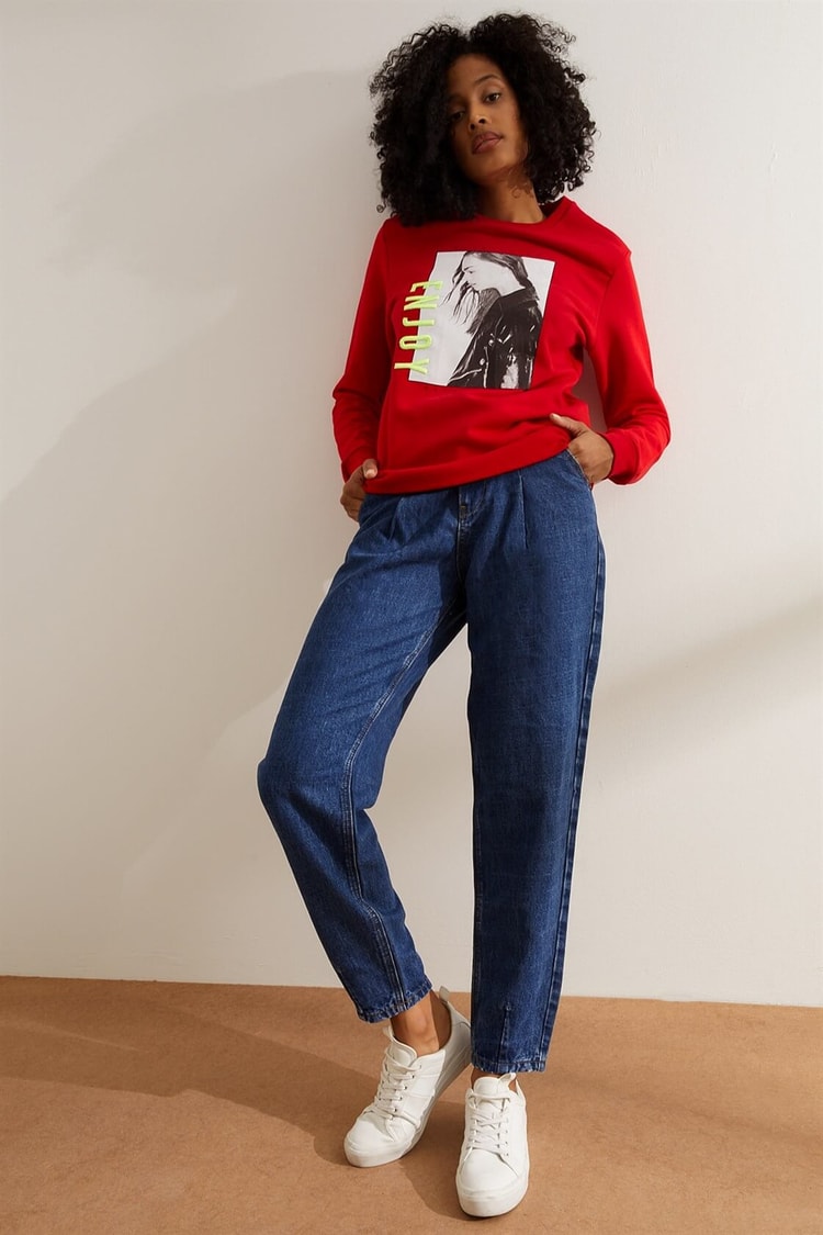 Kırmızı Baskılı Ve Nakışlı SweatshirtST060W7205104