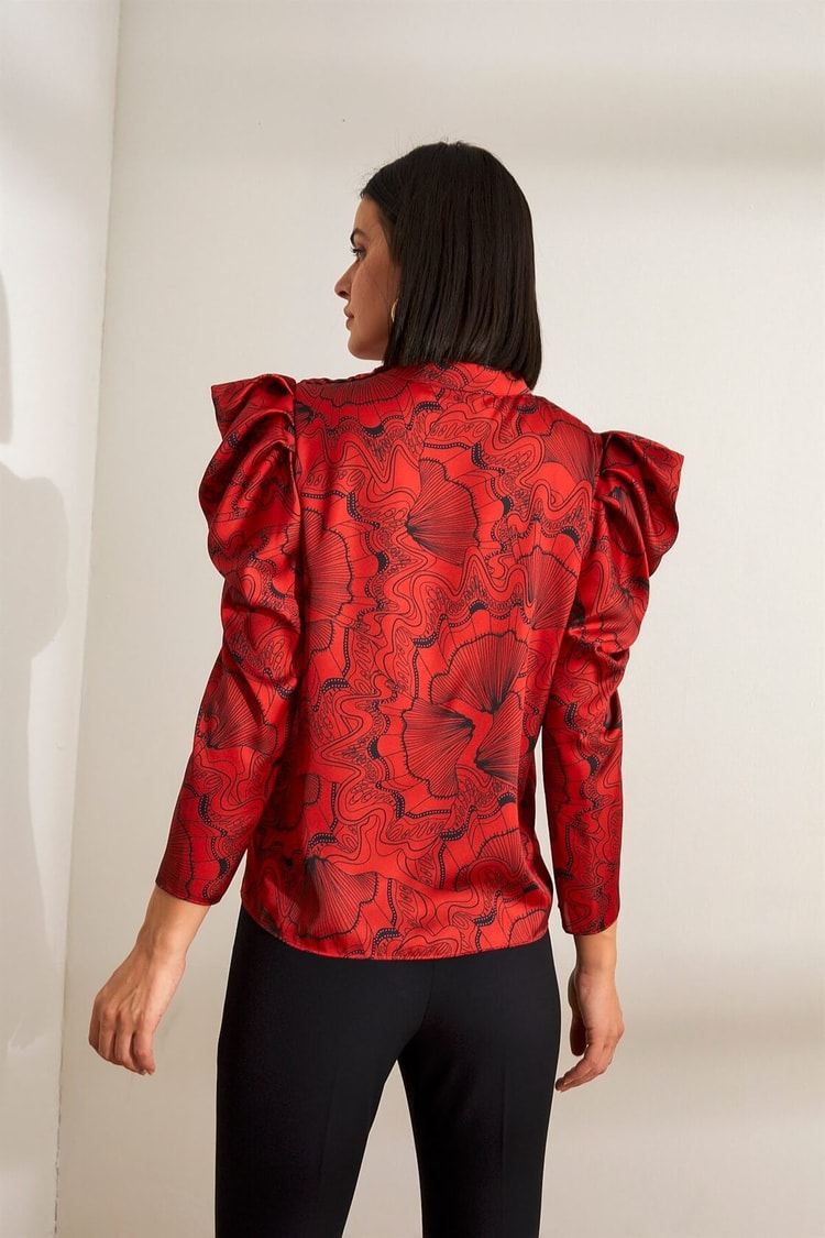 Kırmızı Hakim Yaka Truvakar Kol Drapeli BluzST050W3045802