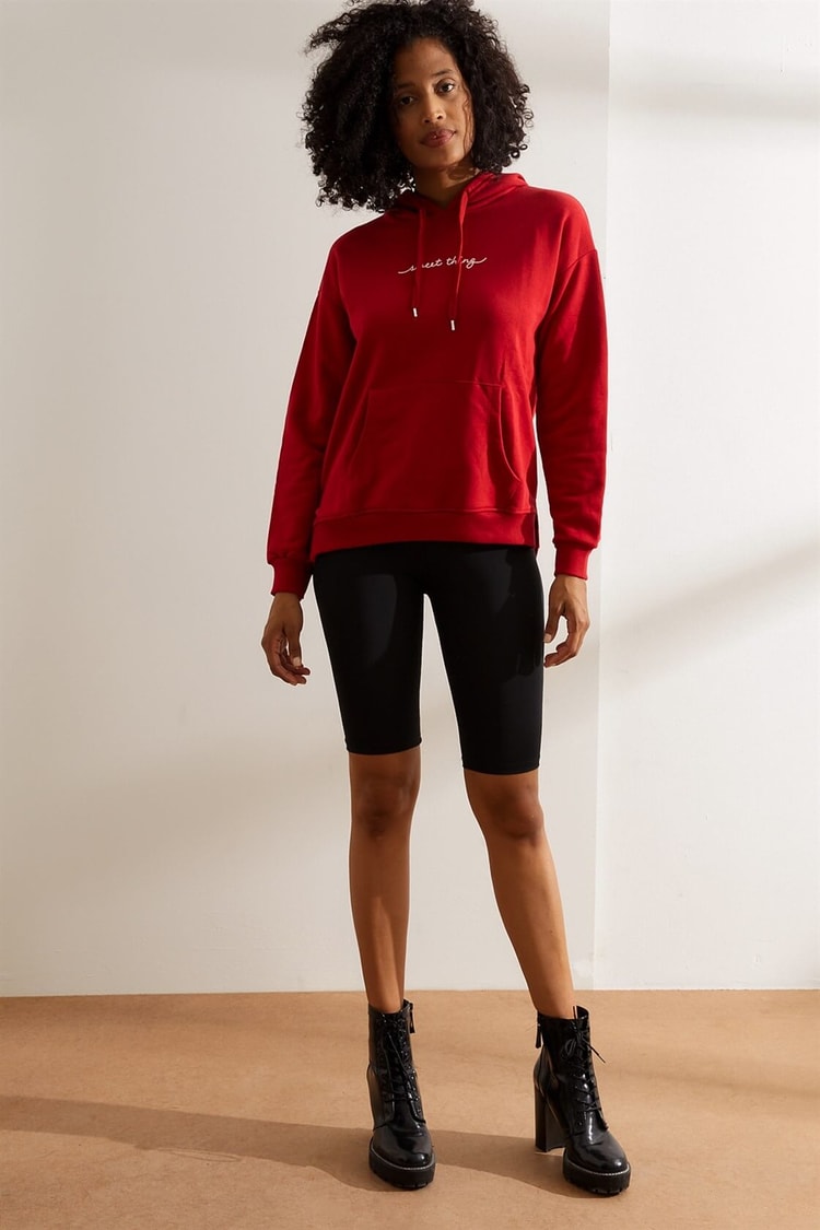 Kırmızı Kapüşonlu Cepli SweatshirtST060W7206801
