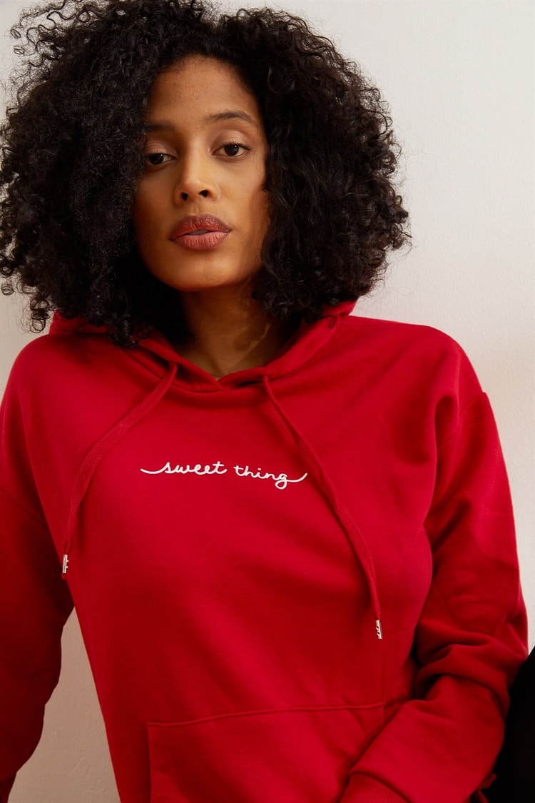 Kırmızı Kapüşonlu Cepli SweatshirtST060W7206801