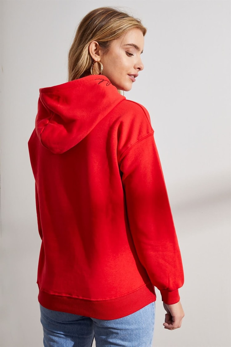 Kırmızı Kapüşonlu Uzun Kollu SweatshirtST060W7209301