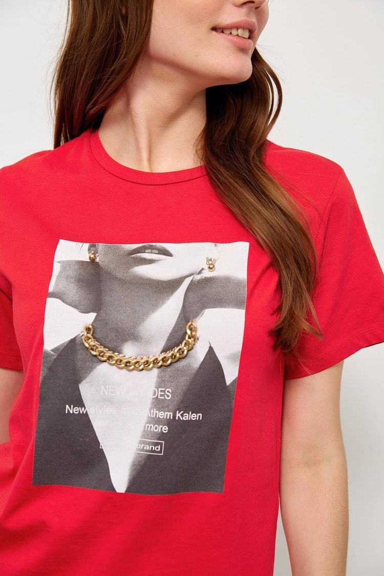 Kırmızı Kısa Kol Baskılı T-ShirtST060S71234001