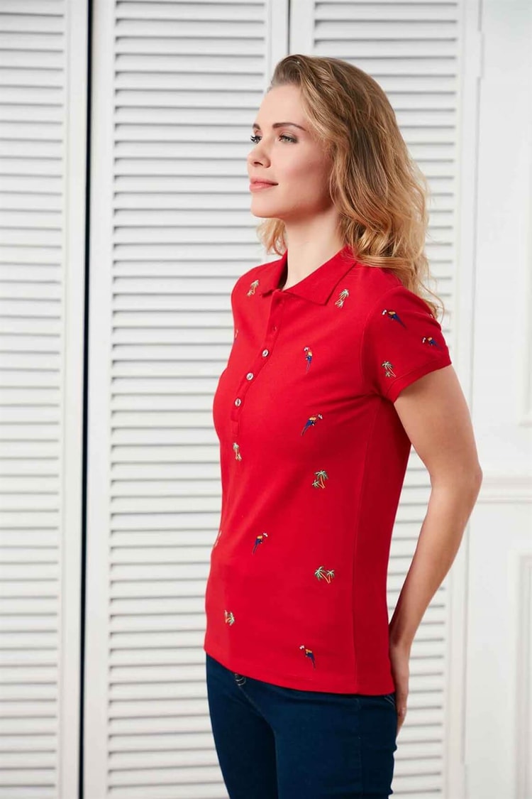 Kırmızı Kol Nakışlı Polo Yaka T-ShirtST050S7110801