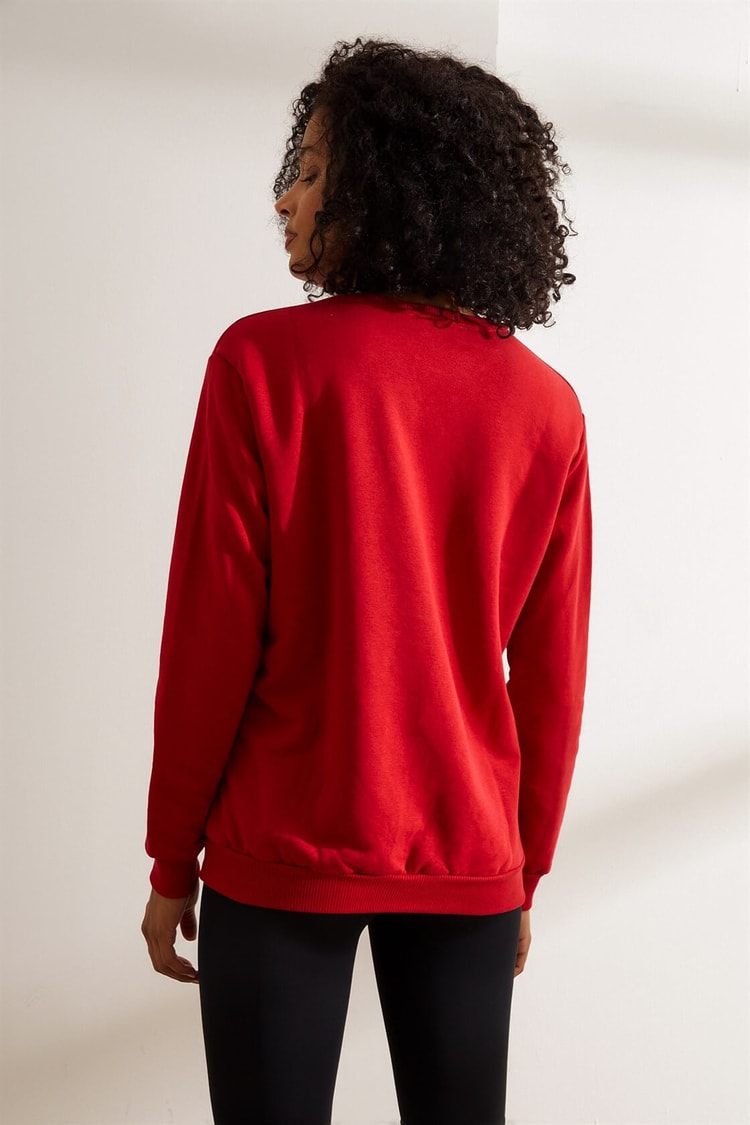 Kırmızı Slogan Yazılı SweatshirtST060W7207701