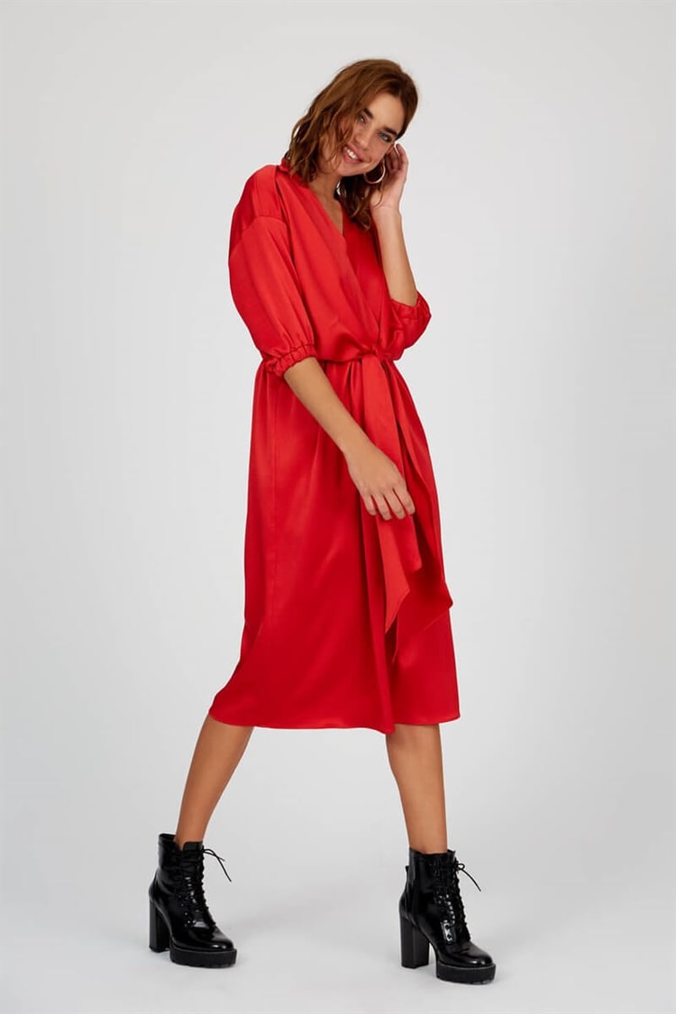Kırmızı Truvakar Kol Maxi ElbiseST040W402371