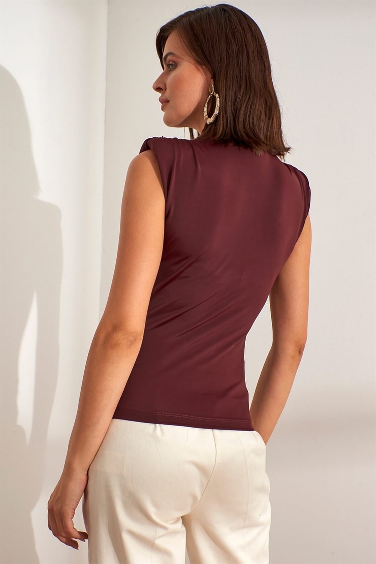 Koyu Bordo Balıkçı Yaka Vatkalı Bedene Oturan BluzST050W3043501