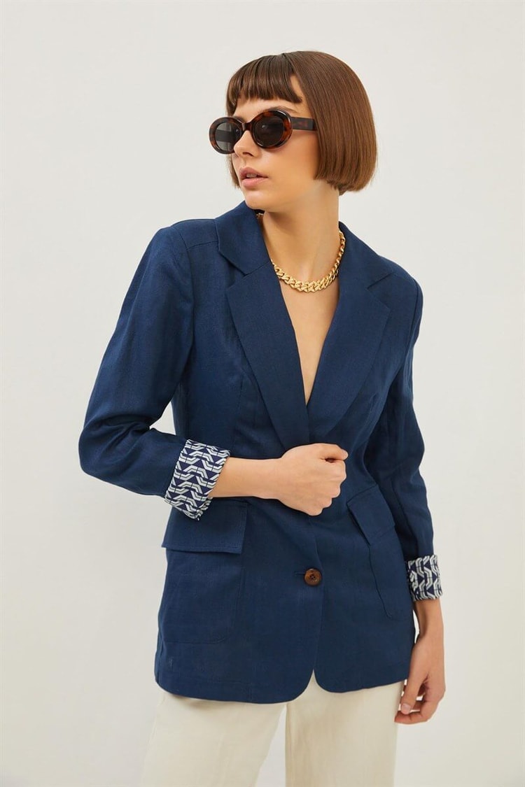 Lacivert Çift Düğmeli Kruvaze Yaka Blazer CeketST070S90420001
